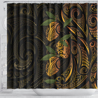Hawaiian Mango Tribal Tattoo Shower Curtain Gold Pacific Traditional Pattern