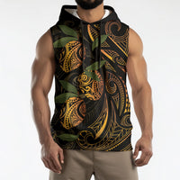 Hawaiian Mango Tribal Tattoo Sleeveless Hoodie Gold Pacific Traditional Pattern