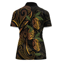 Hawaiian Mango Tribal Tattoo Women Polo Shirt Gold Pacific Traditional Pattern