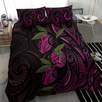 Hawaiian Mango Tribal Tattoo Bedding Set Pink Pacific Traditional Pattern