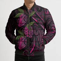 Hawaiian Mango Tribal Tattoo Bomber Puffer Jacket Pink Pacific Traditional Pattern