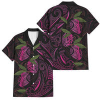 Hawaiian Mango Tribal Tattoo Family Matching Long Sleeve Bodycon Dress and Hawaiian Shirt Pink Pacific Traditional Pattern