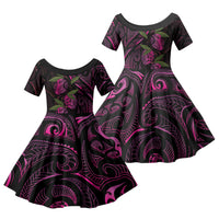 Hawaiian Mango Tribal Tattoo Family Matching Off Shoulder Maxi Dress and Hawaiian Shirt Pink Pacific Traditional Pattern