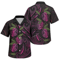 Hawaiian Mango Tribal Tattoo Family Matching Off Shoulder Maxi Dress and Hawaiian Shirt Pink Pacific Traditional Pattern