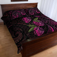 Hawaiian Mango Tribal Tattoo Quilt Bed Set Pink Pacific Traditional Pattern