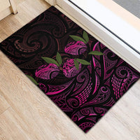Hawaiian Mango Tribal Tattoo Rubber Doormat Pink Pacific Traditional Pattern