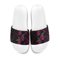 Hawaiian Mango Tribal Tattoo Slide Sandals Pink Pacific Traditional Pattern