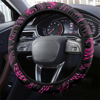 Hawaiian Mango Tribal Tattoo Steering Wheel Cover Pink Pacific Traditional Pattern