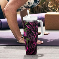 Hawaiian Mango Tribal Tattoo Tumbler With Handle Pink Pacific Traditional Pattern