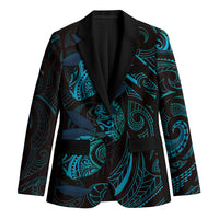 Hawaiian Mango Tribal Tattoo Blazer Teal Pacific Traditional Pattern