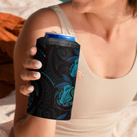Hawaiian Mango Tribal Tattoo 4 in 1 Can Cooler Tumbler Teal Pacific Traditional Pattern