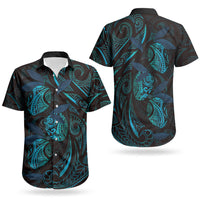 Hawaiian Mango Tribal Tattoo Couples Matching Tank Maxi Dress and Hawaiian Shirt Teal Pacific Traditional Pattern