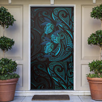 Hawaiian Mango Tribal Tattoo Door Cover Teal Pacific Traditional Pattern
