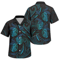 Hawaiian Mango Tribal Tattoo Family Matching Summer Maxi Dress and Hawaiian Shirt Teal Pacific Traditional Pattern