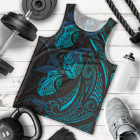 Hawaiian Mango Tribal Tattoo Men Tank Top Teal Pacific Traditional Pattern