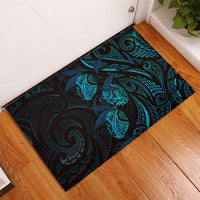Hawaiian Mango Tribal Tattoo Rubber Doormat Teal Pacific Traditional Pattern