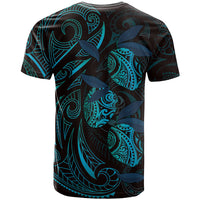 Hawaiian Mango Tribal Tattoo T Shirt Teal Pacific Traditional Pattern