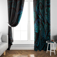 Hawaiian Mango Tribal Tattoo Window Curtain Teal Pacific Traditional Pattern