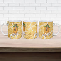 Hawaiian Mango Ukulele Ceramic Mug Retro Yellow Hibiscus Pikake Lei