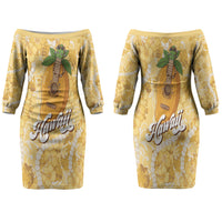 Hawaiian Mango Ukulele Family Matching Off The Shoulder Long Sleeve Dress and Hawaiian Shirt Retro Yellow Hibiscus Pikake Lei LT9 Mom's Dress Yellow - Polynesian Pride