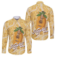 Hawaiian Mango Ukulele Family Matching Off The Shoulder Long Sleeve Dress and Hawaiian Shirt Retro Yellow Hibiscus Pikake Lei LT9 Dad's Shirt - Long Sleeve Yellow - Polynesian Pride