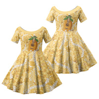 Hawaiian Mango Ukulele Family Matching Off The Shoulder Long Sleeve Dress and Hawaiian Shirt Retro Yellow Hibiscus Pikake Lei LT9 Daughter's Dress Yellow - Polynesian Pride
