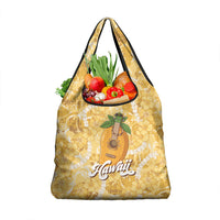 Hawaiian Mango Ukulele Grocery Bag Retro Yellow Hibiscus Pikake Lei