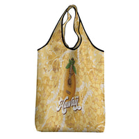 Hawaiian Mango Ukulele Grocery Bag Retro Yellow Hibiscus Pikake Lei