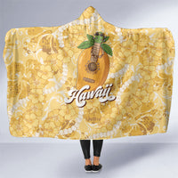 Hawaiian Mango Ukulele Hooded Blanket Retro Yellow Hibiscus Pikake Lei