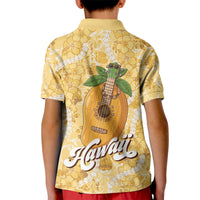 Hawaiian Mango Ukulele Kid Polo Shirt Retro Yellow Hibiscus Pikake Lei