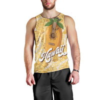Hawaiian Mango Ukulele Men Tank Top Retro Yellow Hibiscus Pikake Lei