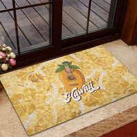 Hawaiian Mango Ukulele Rubber Doormat Retro Yellow Hibiscus Pikake Lei