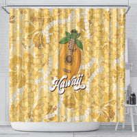Hawaiian Mango Ukulele Shower Curtain Retro Yellow Hibiscus Pikake Lei