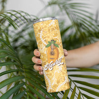 Hawaiian Mango Ukulele Skinny Tumbler Retro Yellow Hibiscus Pikake Lei