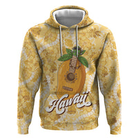 Hawaiian Mango Ukulele Zip Hoodie Retro Yellow Hibiscus Pikake Lei