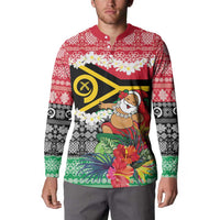 Personalised Vanuatu Joyeux Noel Button Sweatshirt Proud To Be a Ni-Van Sand Drawing Art - Polynesian Pride