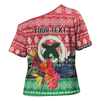 Personalised Vanuatu Joyeux Noel Cross Shoulder Shirt Proud To Be a Ni-Van Sand Drawing Art LT9 - Polynesian Pride