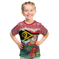 Personalised Vanuatu Joyeux Noel Kid T Shirt Proud To Be a Ni-Van Sand Drawing Art LT9 Red - Polynesian Pride