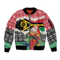 Personalised Vanuatu Joyeux Noel Sleeve Zip Bomber Jacket Proud To Be a Ni-Van Sand Drawing Art - Polynesian Pride