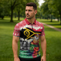 Personalised Vanuatu Joyeux Noel Zipper Polo Shirt Proud To Be a Ni-Van Sand Drawing Art LT9 - Polynesian Pride