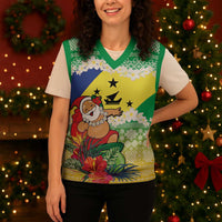 Personalised Malampa Joyeux Noel Christmas Knitted V-Neck Vest Proud To Be a Ni-Van Sand Drawing Art - Polynesian Pride