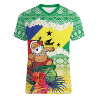 Personalised Malampa Joyeux Noel Women V-Neck T-Shirt Proud To Be a Ni-Van Sand Drawing Art - Polynesian Pride