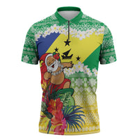 Personalised Malampa Joyeux Noel Zipper Polo Shirt Proud To Be a Ni-Van Sand Drawing Art LT9 Lime - Polynesian Pride