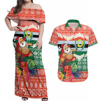 Personalised Penama Joyeux Noel Couples Matching Off Shoulder Maxi Dress and Hawaiian Shirt Proud To Be a Ni-Van Sand Drawing Art - Polynesian Pride