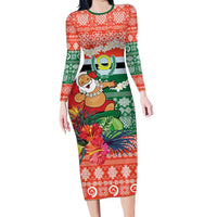 Personalised Penama Joyeux Noel Family Matching Long Sleeve Bodycon Dress and Hawaiian Shirt Proud To Be a Ni-Van Sand Drawing Art - Polynesian Pride