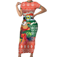 Personalised Penama Joyeux Noel Short Sleeve Bodycon Dress Proud To Be a Ni-Van Sand Drawing Art - Polynesian Pride