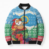 Personalised Sanma Joyeux Noel Bomber Puffer Jacket Proud To Be a Ni-Van Sand Drawing Art LT9 Unisex Blue - Polynesian Pride