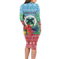 Personalised Sanma Joyeux Noel Family Matching Long Sleeve Bodycon Dress and Hawaiian Shirt Proud To Be a Ni-Van Sand Drawing Art - Polynesian Pride