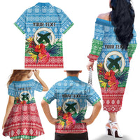 Personalised Sanma Joyeux Noel Family Matching Off The Shoulder Long Sleeve Dress and Hawaiian Shirt Proud To Be a Ni-Van Sand Drawing Art - Polynesian Pride