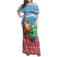 Personalised Sanma Joyeux Noel Family Matching Off Shoulder Maxi Dress and Hawaiian Shirt Proud To Be a Ni-Van Sand Drawing Art - Polynesian Pride